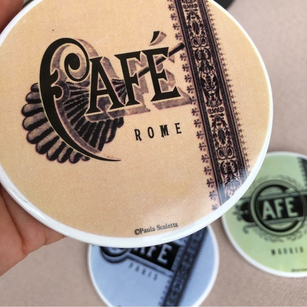 Paula Scaletta Ceramic Coaster Set of 4 European Cities Cafe Sign - Picture 8 of 9